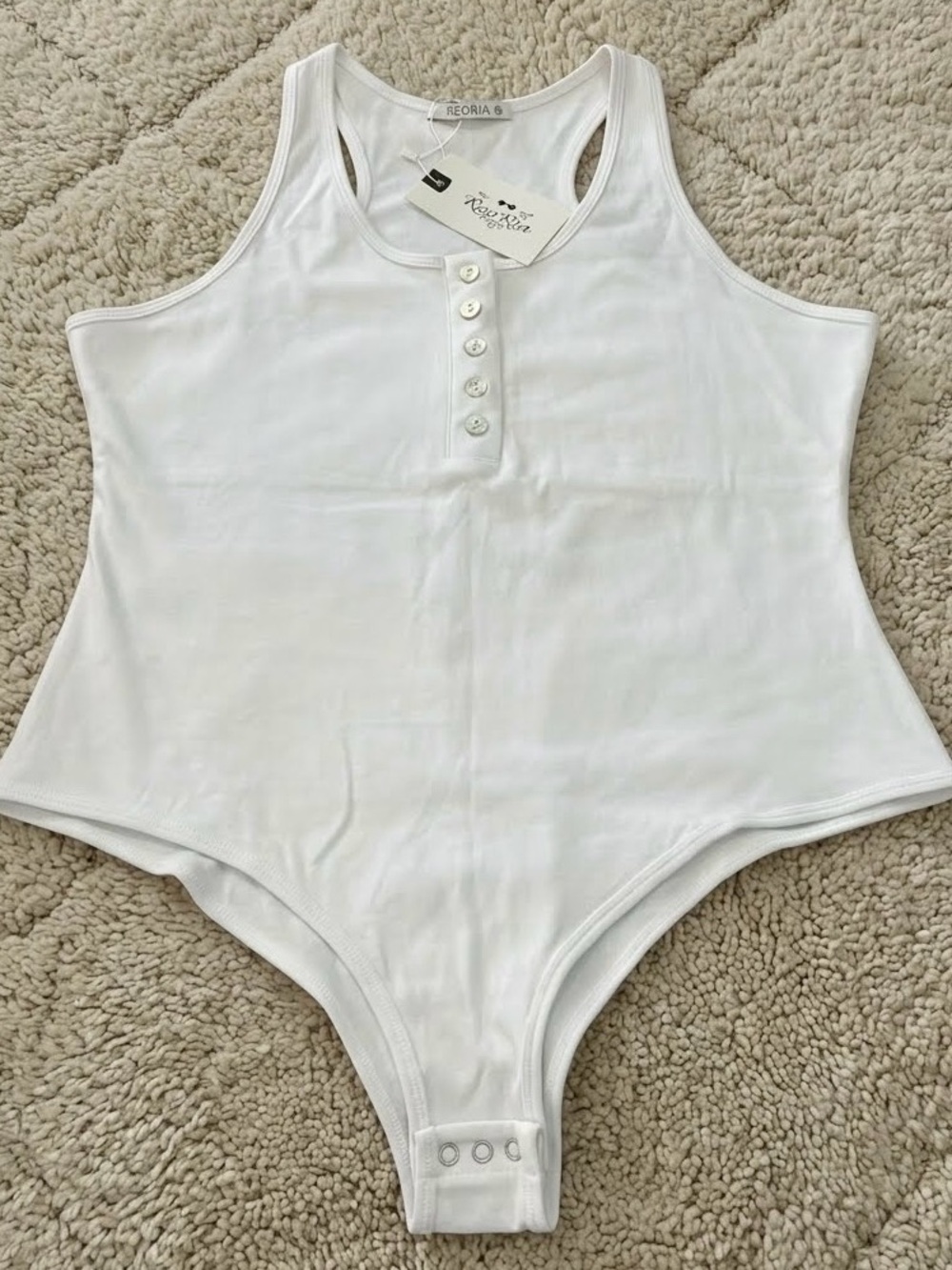 REORIA White Henley Bodysuit XL - Picture 2 of 10